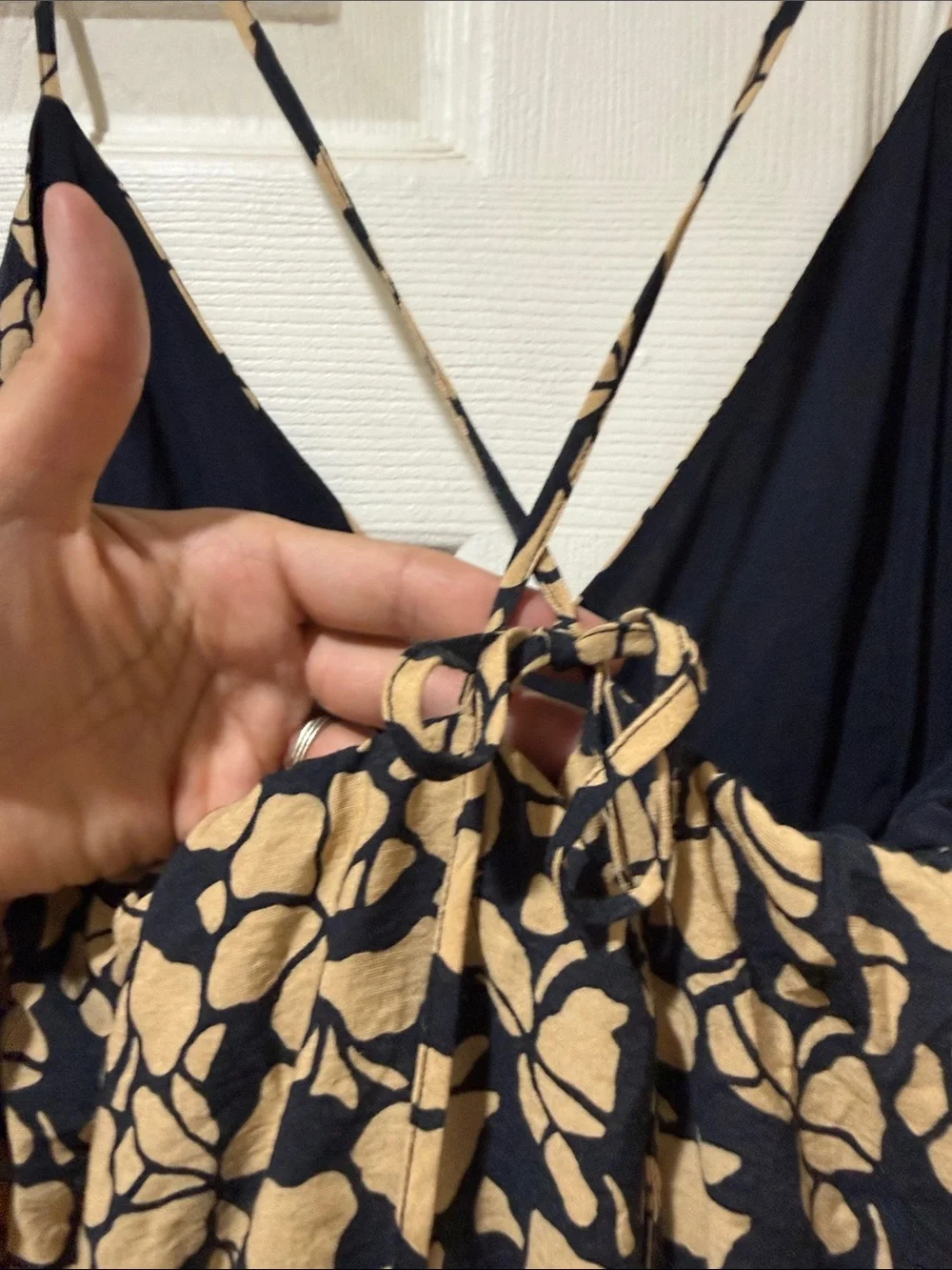 Spaghetti Strap Black and Tan Floral Maxi Dress